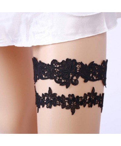 Handmade Rhinstone Lace Wedding Garters for Bride Flower Prom Garter Set - Black - CT18YDNZYIK $15.18 Garters & Garter Belts