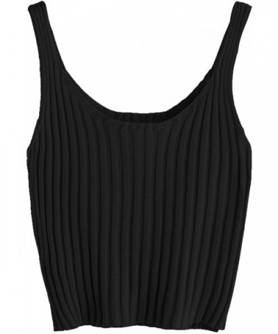 Women's Ribbed Knit Crop Tank Top Spaghetti Strap Camisole Vest Tops - Black - CA18D4MHLZU $24.29 Camisoles & Tanks