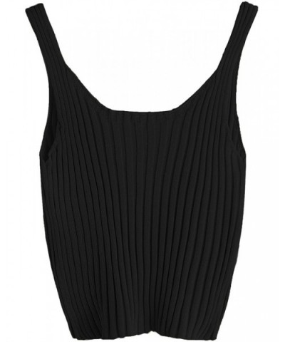 Women's Ribbed Knit Crop Tank Top Spaghetti Strap Camisole Vest Tops - Black - CA18D4MHLZU $24.29 Camisoles & Tanks