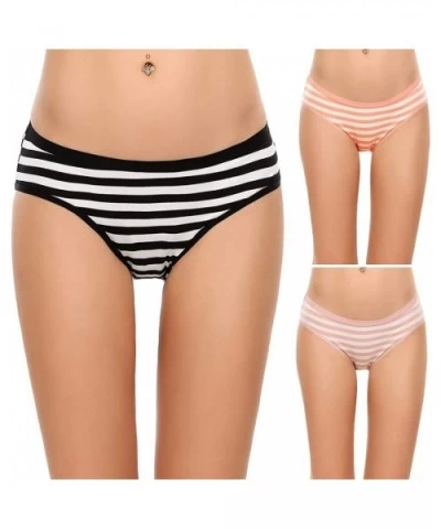 Womens Low Rise Cotton Brief Panties 3 In 1 Pack-Stripes-Small - CJ182KO7QCG $12.46 Panties