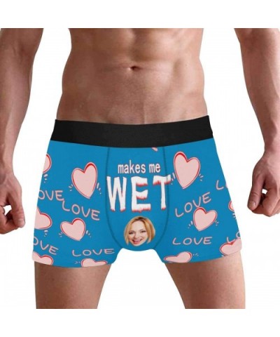 Custom Funny Face Boxers Briefs for Men Boyfriend- Customized Underwear with Picture Love Heart Makes Me Wet All Gray Stripe ...