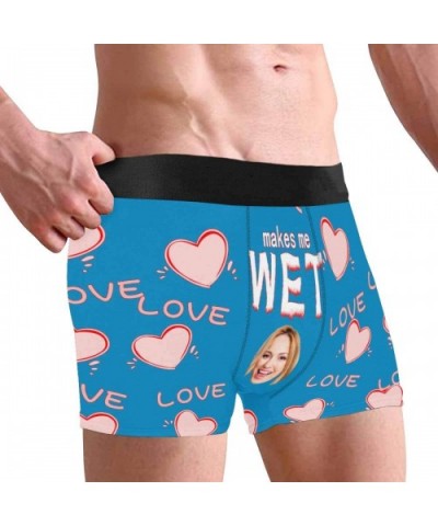 Custom Funny Face Boxers Briefs for Men Boyfriend- Customized Underwear with Picture Love Heart Makes Me Wet All Gray Stripe ...