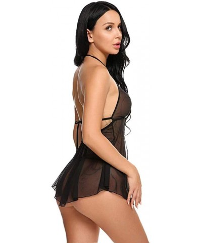 Women Solid Color Lingerie Hollow Backless Nightdress Sleepwear Pajamas S-3XL - Black - CO199UUGU4K $11.94 Nightgowns & Sleep...