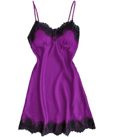 Sexy Ladies Lingerie Sleepwear Women Babydoll Robe Underwear Night Dress - Purple 1 - CU18XHSM8NG $17.56 Baby Dolls & Chemises