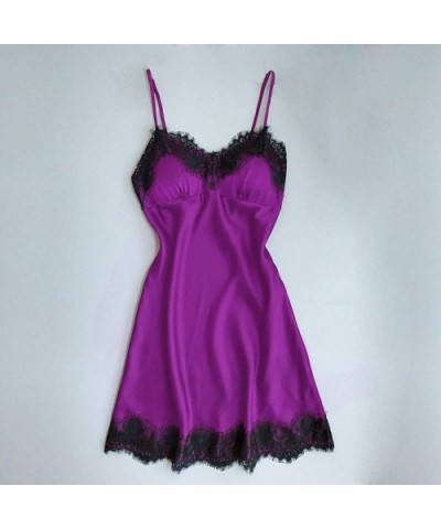 Sexy Ladies Lingerie Sleepwear Women Babydoll Robe Underwear Night Dress - Purple 1 - CU18XHSM8NG $17.56 Baby Dolls & Chemises