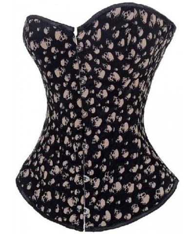 Women's&Ladies Fashion Sexy Wild Overbust Skull Pattern Corset with G-String - Black - CS18KIXECH7 $43.57 Bustiers & Corsets