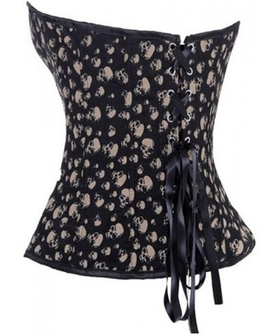 Women's&Ladies Fashion Sexy Wild Overbust Skull Pattern Corset with G-String - Black - CS18KIXECH7 $43.57 Bustiers & Corsets