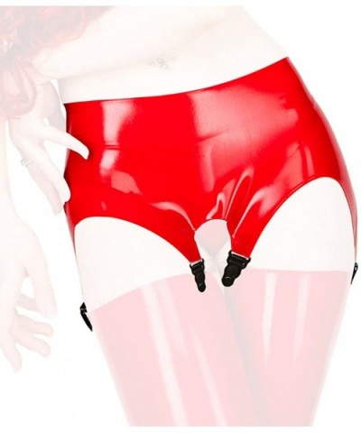 Black Latex Rubber Garter Suspender Belt with Clips - Red - CY18808OA83 $59.06 Garters & Garter Belts