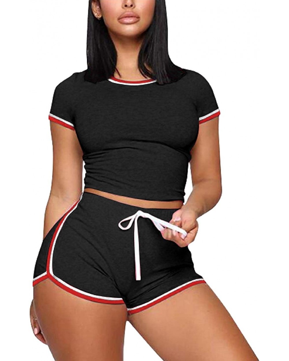 Womens Casual 2 Piece Sports Outfit Set Pullover Top Bodycon Pants Joggers Clubwear Tracksuit Sportswear Set 3black - C7198KM...