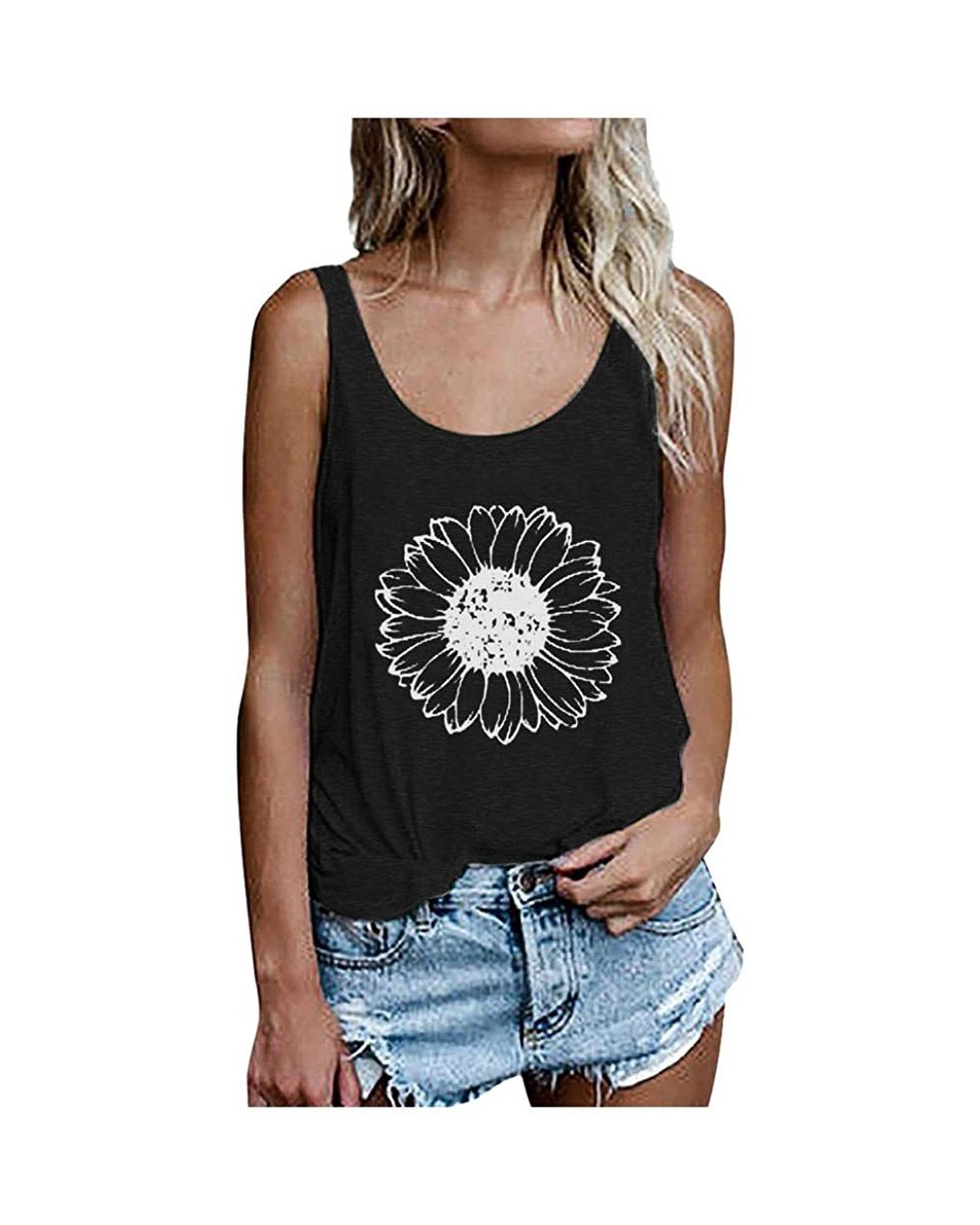 Women Casual Dandelion Printing Sleevesless O Neck Loose T-Shirt Blouse Tops Tee Shirts - Black - CV199NGRQ4U $19.75 Thermal ...