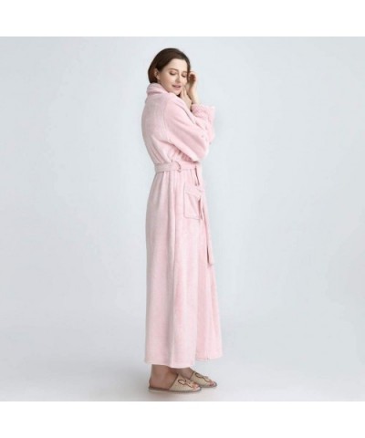 Long Robes for Women Men Kimono Flannel Bathrobe Winter Loungewear Housecoat Sleepwear with Waistband Pockets - Pink - C718AL...