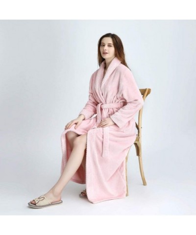 Long Robes for Women Men Kimono Flannel Bathrobe Winter Loungewear Housecoat Sleepwear with Waistband Pockets - Pink - C718AL...