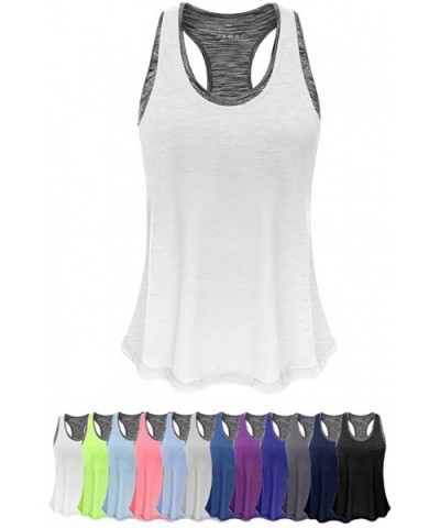 Workout Tops for Women with Built in Bra Tanks Activewear Yoga Running Shirt - White&gray Bra - CI18WKEUY0A $26.47 Camisoles ...