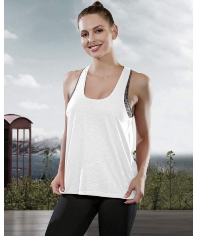 Workout Tops for Women with Built in Bra Tanks Activewear Yoga Running Shirt - White&gray Bra - CI18WKEUY0A $26.47 Camisoles ...