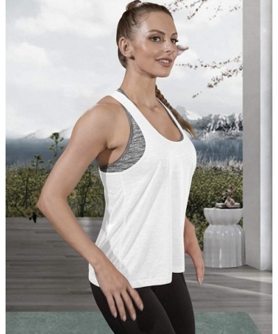 Workout Tops for Women with Built in Bra Tanks Activewear Yoga Running Shirt - White&gray Bra - CI18WKEUY0A $26.47 Camisoles ...