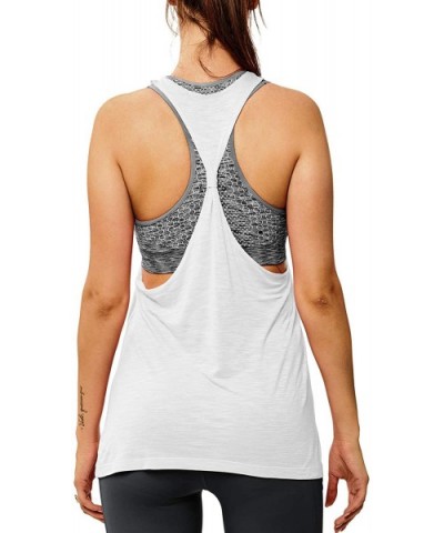 Workout Tops for Women with Built in Bra Tanks Activewear Yoga Running Shirt - White&gray Bra - CI18WKEUY0A $26.47 Camisoles ...