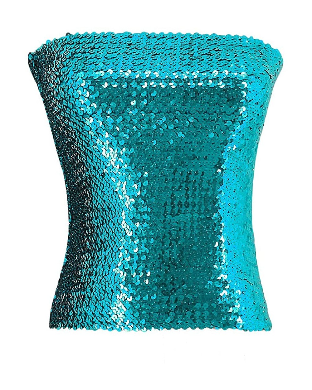 Women Shiny Sequins Stretch Tube Top Clubwear Strapless Long Vest - Lake Blue - CZ18K6XNTUI $26.40 Camisoles & Tanks