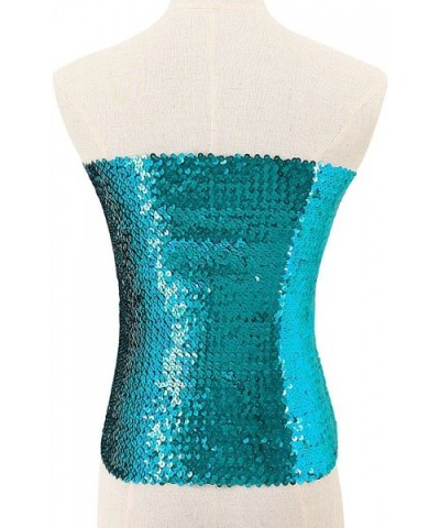 Women Shiny Sequins Stretch Tube Top Clubwear Strapless Long Vest - Lake Blue - CZ18K6XNTUI $26.40 Camisoles & Tanks