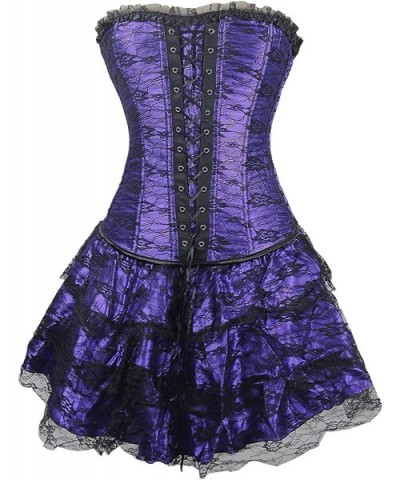 Women Renaissance Halloween Corset Dress Steampunk Gothic Victorian Bustier Skirt - Purple - CC11TP9VN8H $37.41 Bustiers & Co...