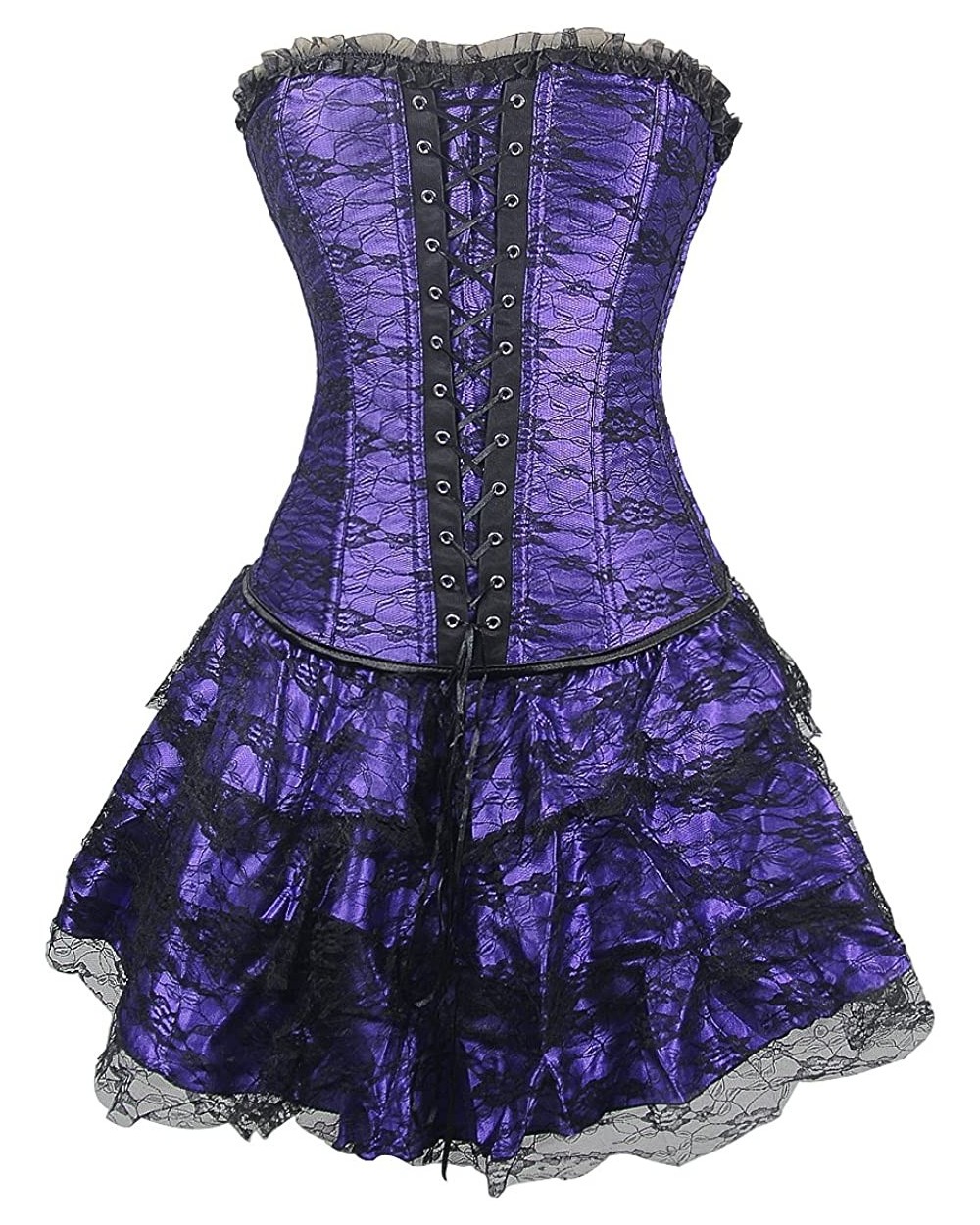 Women Renaissance Halloween Corset Dress Steampunk Gothic Victorian Bustier Skirt - Purple - CC11TP9VN8H $37.41 Bustiers & Co...