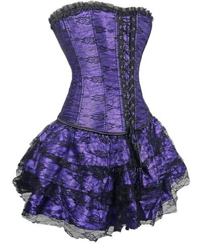 Women Renaissance Halloween Corset Dress Steampunk Gothic Victorian Bustier Skirt - Purple - CC11TP9VN8H $37.41 Bustiers & Co...