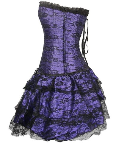 Women Renaissance Halloween Corset Dress Steampunk Gothic Victorian Bustier Skirt - Purple - CC11TP9VN8H $37.41 Bustiers & Co...