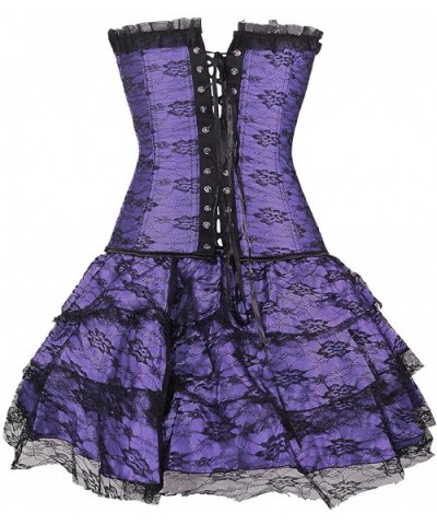 Women Renaissance Halloween Corset Dress Steampunk Gothic Victorian Bustier Skirt - Purple - CC11TP9VN8H $37.41 Bustiers & Co...