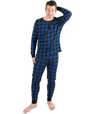 Men's Pajamas Fitted Striped Christmas 2 Piece Pjs Set 100% Cotton Sleep Pants Sleepwear (XSmall-XXLarge) - Black & Navy Plai...