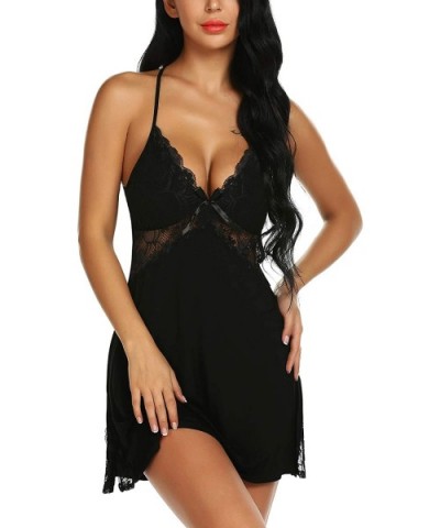 Women's Sexy Lingerie Lace Babydoll V Neck Chemise Nightgown Sleepwear Full Slip Nightie Dress - Black - CA18X6Z7D9E $23.89 B...