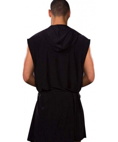 Men Summer Bathrobe Silky Hooded Sleeveless Bathrobe Sleepwear Pajamas - Black2 - C1198UGRK5Q $26.06 Robes