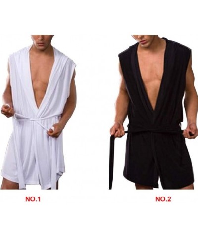 Men Summer Bathrobe Silky Hooded Sleeveless Bathrobe Sleepwear Pajamas - Black2 - C1198UGRK5Q $26.06 Robes