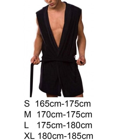 Men Summer Bathrobe Silky Hooded Sleeveless Bathrobe Sleepwear Pajamas - Black2 - C1198UGRK5Q $26.06 Robes