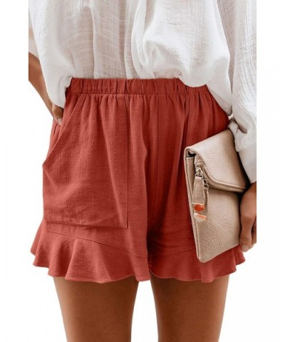 Women Cotton Casual Shorts Solid Color High Waist Pleated Loose Summer Pants with Pockets - Red - CO199HT07I6 $27.25 Bottoms