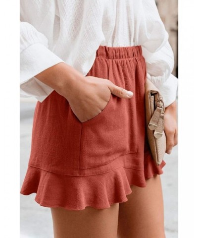 Women Cotton Casual Shorts Solid Color High Waist Pleated Loose Summer Pants with Pockets - Red - CO199HT07I6 $27.25 Bottoms