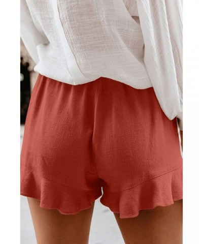 Women Cotton Casual Shorts Solid Color High Waist Pleated Loose Summer Pants with Pockets - Red - CO199HT07I6 $27.25 Bottoms