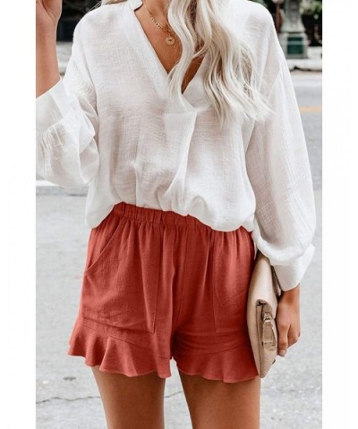 Women Cotton Casual Shorts Solid Color High Waist Pleated Loose Summer Pants with Pockets - Red - CO199HT07I6 $27.25 Bottoms