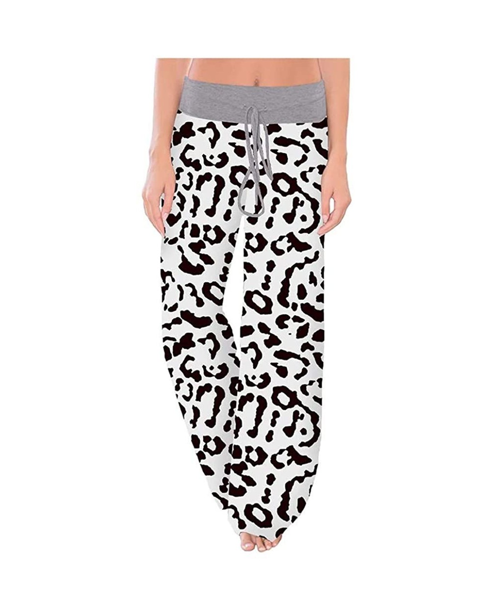 Comfy Casual Pajama Pants Floral Print Drawstring Palazzo Lounge Pants Wide Leg - White - C51947KCRO0 $19.19 Bottoms