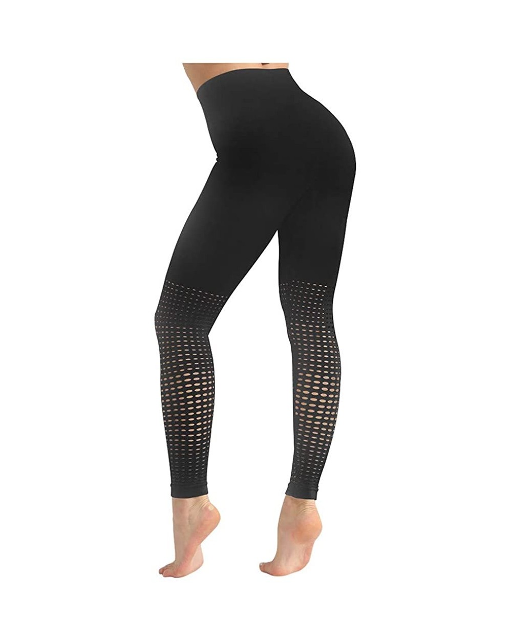 Womens Cutout High Waist Seamless Compression Leggings Stretchy Tummy Control Butt Lift Active Fitness Yoga Pants Black - CY1...