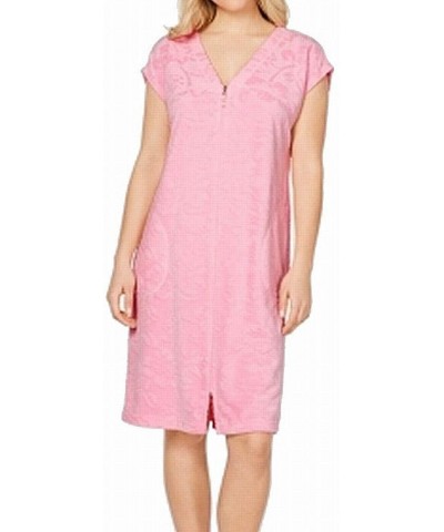 Women's Relax Short Sleeve Soft Embossed Front Zip Robe - Primrose - CJ18TK9ZDYH $63.56 Robes