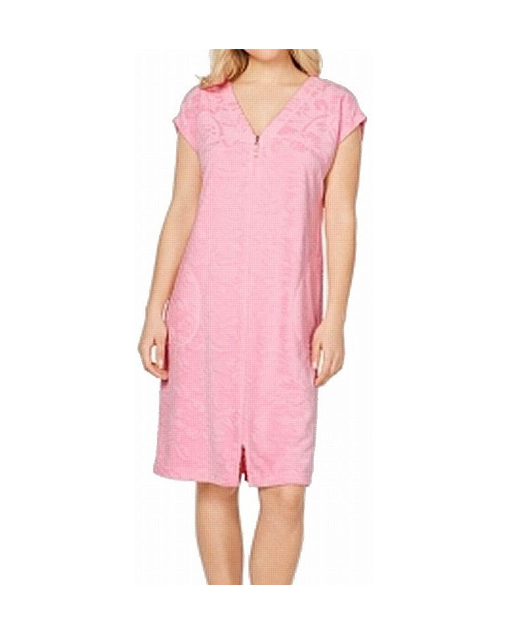 Women's Relax Short Sleeve Soft Embossed Front Zip Robe - Primrose - CJ18TK9ZDYH $63.56 Robes