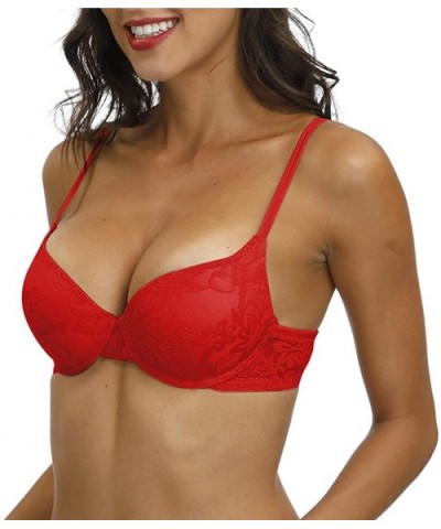 Push Up Bra for Women Demi Cup Padded Underwire Supportive Add Size Bras Lace Everyday Comfort - Red - CI18A8SH75Y $25.90 Bras