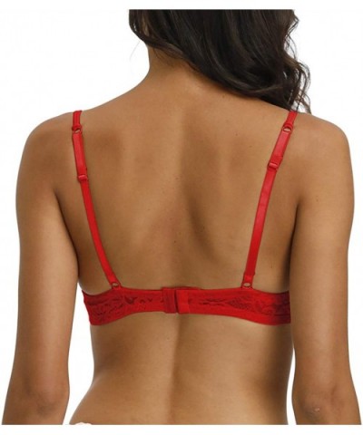 Push Up Bra for Women Demi Cup Padded Underwire Supportive Add Size Bras Lace Everyday Comfort - Red - CI18A8SH75Y $25.90 Bras