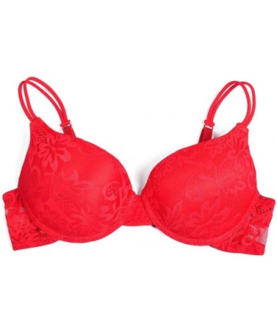 Push Up Bra for Women Demi Cup Padded Underwire Supportive Add Size Bras Lace Everyday Comfort - Red - CI18A8SH75Y $25.90 Bras