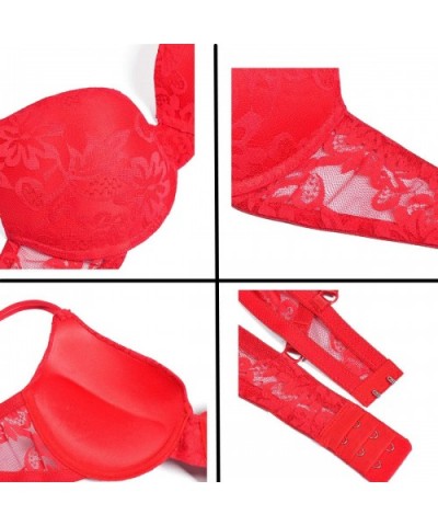 Push Up Bra for Women Demi Cup Padded Underwire Supportive Add Size Bras Lace Everyday Comfort - Red - CI18A8SH75Y $25.90 Bras