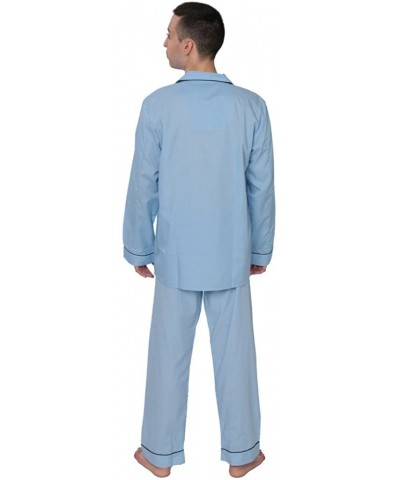 Men's Plaid Woven Long Sleeve Long Leg Pajama Set - Solid Light Blue - C1182EUX5QT $31.74 Sleep Sets