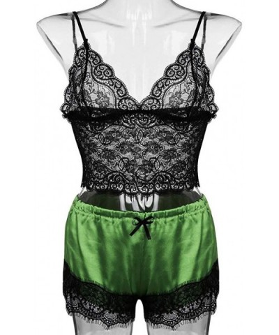 Sexy Lingerie for Women Satin Lace V-Neck Camisole Shorts Set Sleepwear Pajamas Spaghetti Strap Silky Chemise WEI MOLO - Gree...