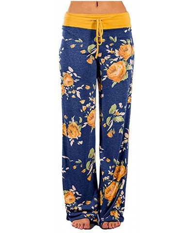 Women's Comfy Casual Pajama Pants Floral Print High Waist Wide Leg Pants Drawstring Palazzo Lounge Pants - A - Floral / Blue ...