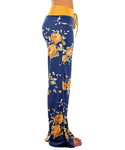 Women's Comfy Casual Pajama Pants Floral Print High Waist Wide Leg Pants Drawstring Palazzo Lounge Pants - A - Floral / Blue ...