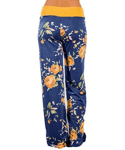 Women's Comfy Casual Pajama Pants Floral Print High Waist Wide Leg Pants Drawstring Palazzo Lounge Pants - A - Floral / Blue ...