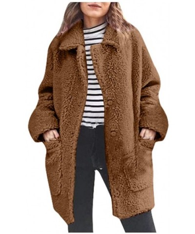 Women's Casual Jacket Winter Warm Outwear Plush Plus Size Pocket Cardigan Outercoat Long Coat - Khaki - CC18AQ3C02M $55.18 Ba...